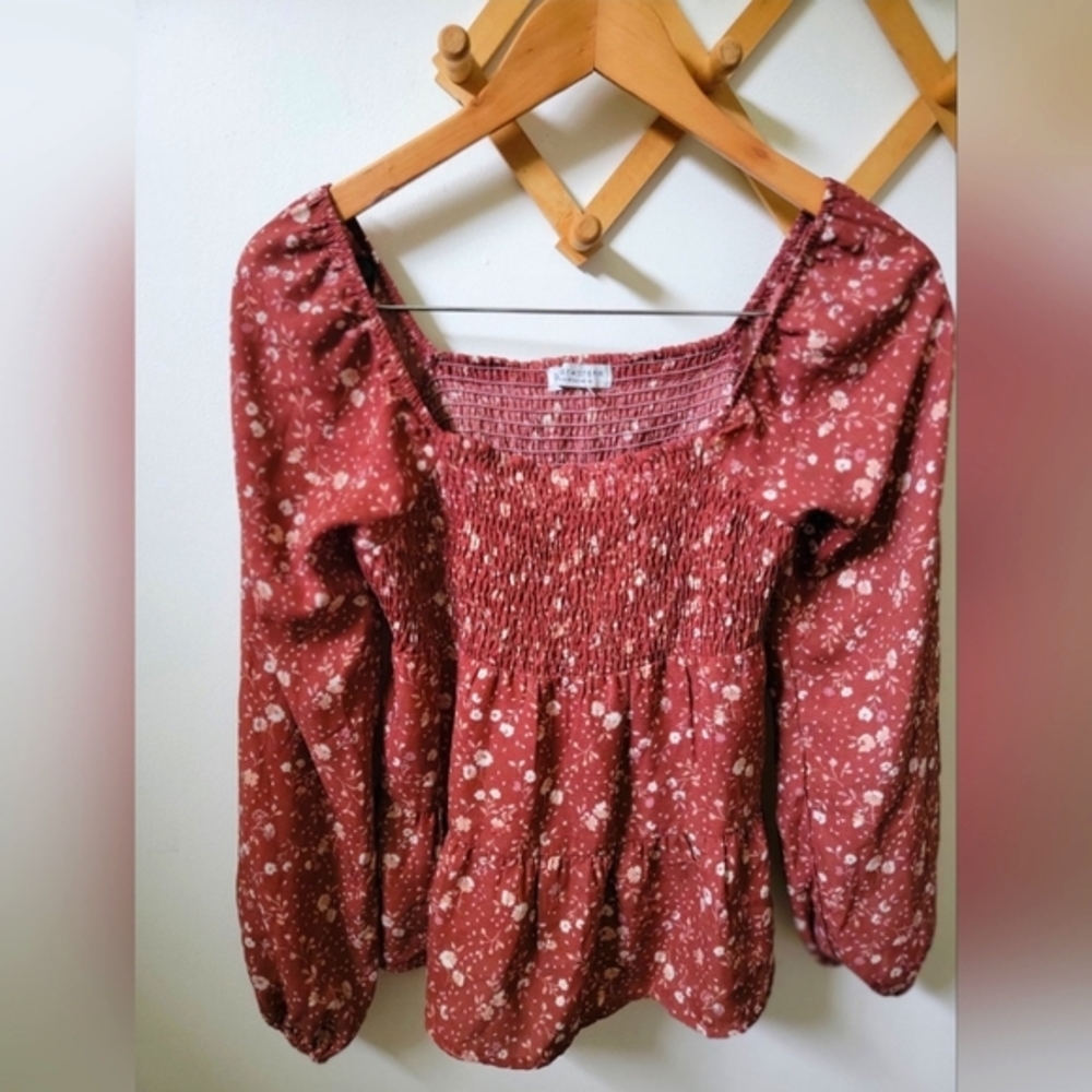 Anthropology Paper and crane mauve floral peasant top medium